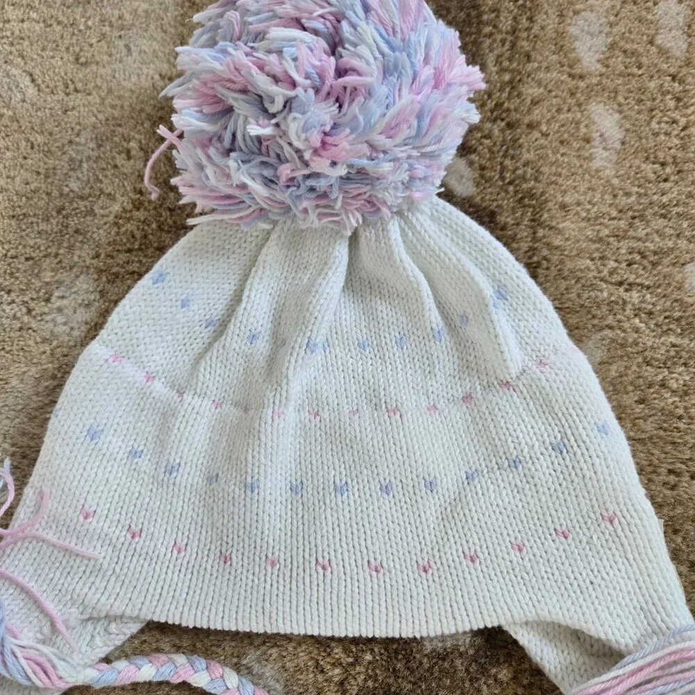 The Beaufort Bonnet Company Cream Knit Earflap Hat with Pink & Blue Accents